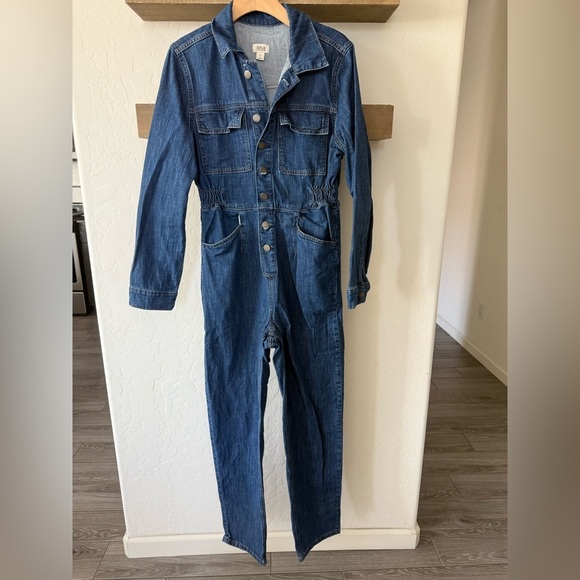 a.n.a|Jean long sleeve full length jumpsuit,Dark Denim,button down•cinched waist - Picture 12 of 12